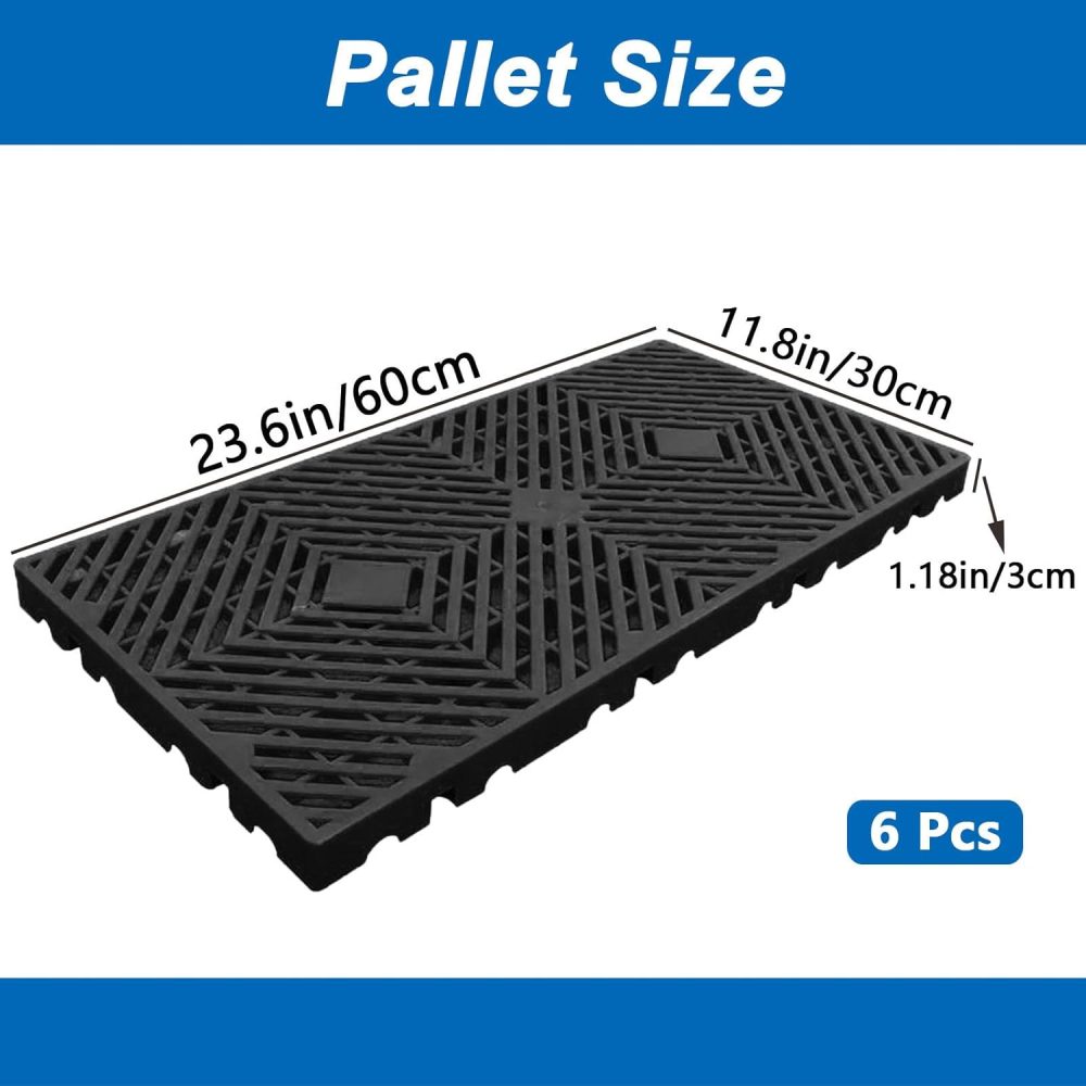 Plastic Pallets, Lightweight Moisture-Proof Waterproof Floor Pallet, Breathable Grid Ventilation Storage Pad, Applicable to Indoor and Outdoor, Garages, Kitchen, Basement (6 Pcs 11.8 * 23.6 * 1.18) - Image 2