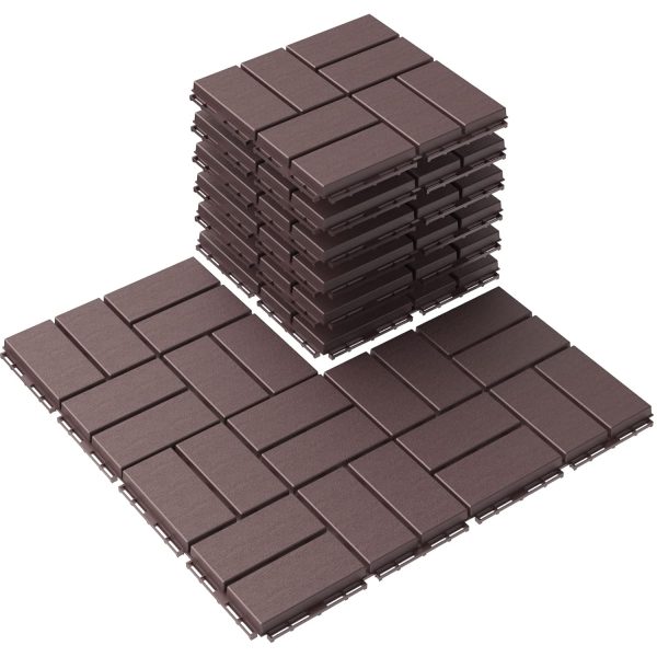 Plastic Interlocking Deck Tiles, 9 Pack Outdoor Patio Flooring, 12"x12" Interlocking Decking Tile Outdoor All Weather Use, Waterproof Patio Pavers for Pool Balcony Backyard Porch, Dark Brown