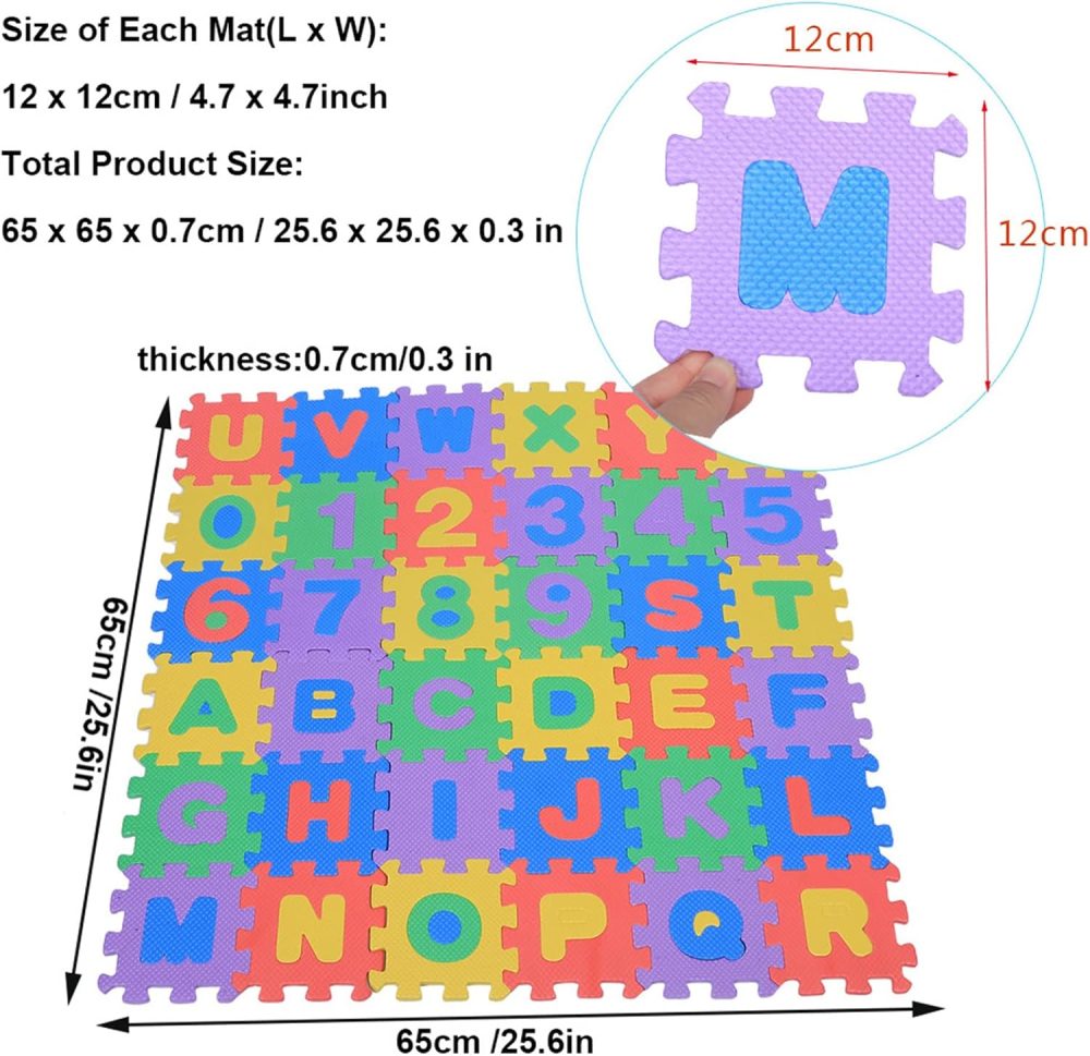 Foam Mat Floor Tiles, Kids Puzzle Exercise Play Mat Children Foam Padding Cushioned Rug Flooring Gym Colorful Mats Interlocking Letters Numbers Toy Toddler Infant Baby Girls Boys Yoga Playrooms 36pcs - Image 2