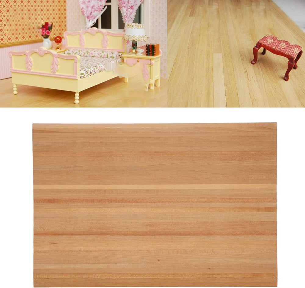 Miniature Flooring, Firm and Sturdy Solid Wood Dollhouse Floorboard with Glue on The Back for Children for 1 : 12 Doll House