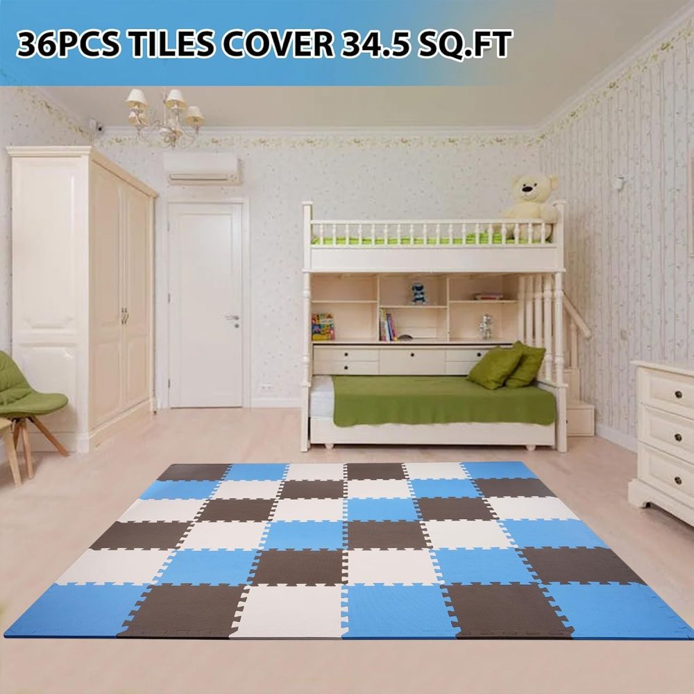 Foam Floor Tiles for Kids - Non-Toxic Comfortable Baby Play Mat and Interlocking Foam Tiles for Crawling & Development, Soft Play Mat for Babies, 36 Tiles Cover 36 SQ SF - Image 2