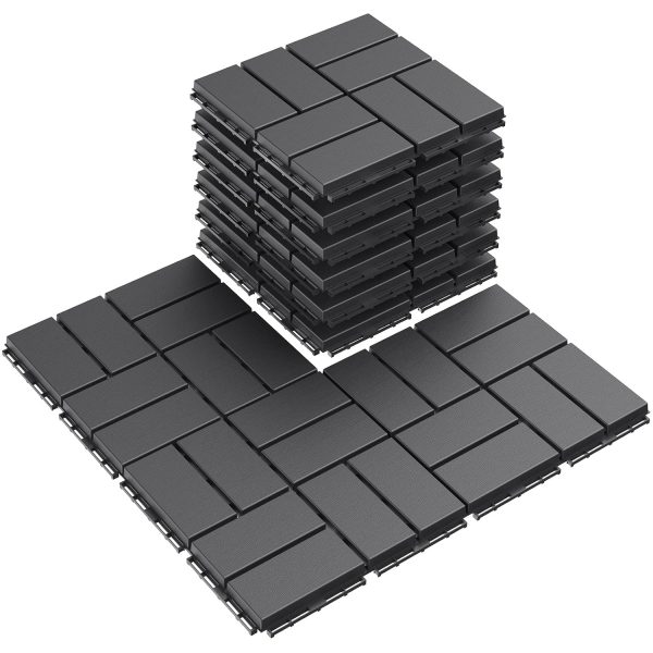 Plastic Interlocking Deck Tiles, 9 Pack Outdoor Patio Flooring, 12"x12" Interlocking Decking Tile Outdoor All Weather Use, Waterproof Patio Pavers for Pool Balcony Backyard Porch, Dark Grey