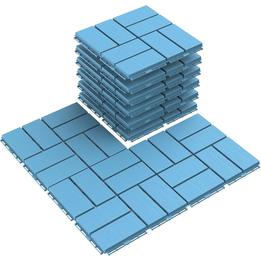 Plastic Interlocking Deck Tiles, 9 Pack Outdoor Patio Flooring, 12"x12" Interlocking Decking Tile Outdoor All Weather Use, Waterproof Patio Paver for Pool Balcony Backyard Porch, Blue…