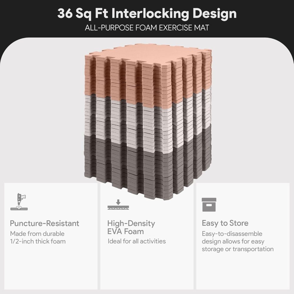 Foam Floor Tiles for Kids - Non-Toxic Comfortable Baby Play Mat and Interlocking Foam Tiles for Crawling & Development, Soft Play Mat for Babies, 36 Tiles Cover 36 SQ SF - Image 2