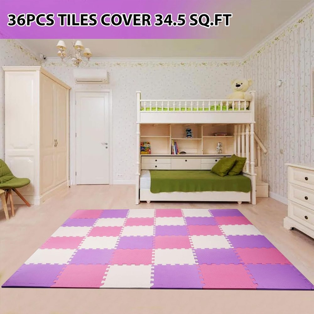 Foam Floor Tiles for Kids - Non-Toxic Comfortable Baby Play Mat and Interlocking Foam Tiles for Crawling & Development, Soft Play Mat for Babies, 36 Tiles Cover 36 SQ SF - Image 2