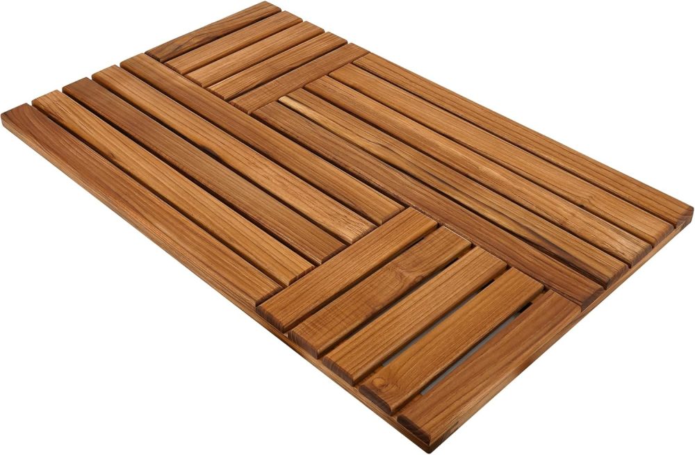 Teak Wood Bath Mat, 32 x 20 inch Large Wooden Shower Mat for Bathroom, Non Slip Wood Floor Sturdy Mat for Inside Shower Luxury Spa Home or Outdoor