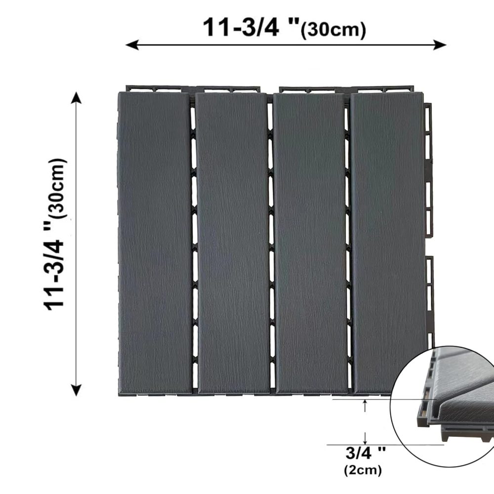 36 sq. ft Plastic Interlocking Deck Tiles, 36 Pack,12"x12" Waterproof Outdoor Flooring All Weather Use, Patio Floor Decking Tiles for Porch Poolside Balcony Backyard, Dark Grey - Image 2