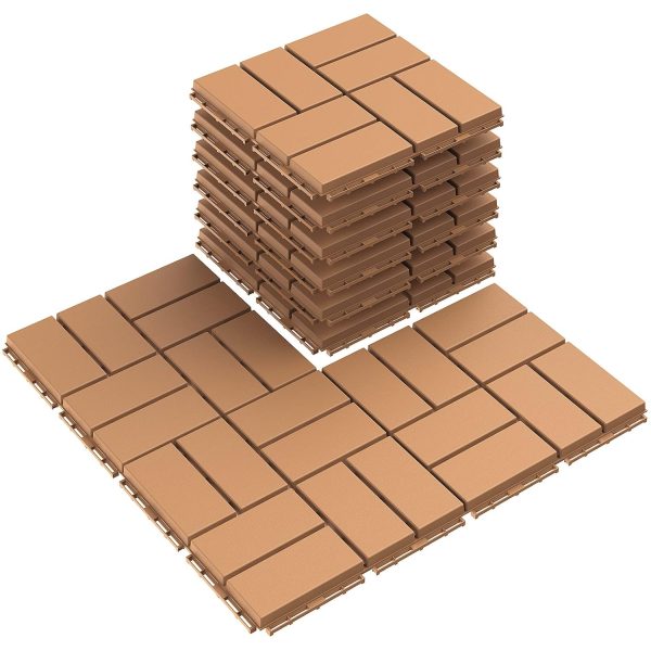 Plastic Interlocking Deck Tiles, 9 Pack Outdoor Patio Flooring, 12"x12" Interlocking Decking Tile Outdoor All Weather Use, Waterproof Patio Pavers for Pool Balcony Backyard Porch, Khaki