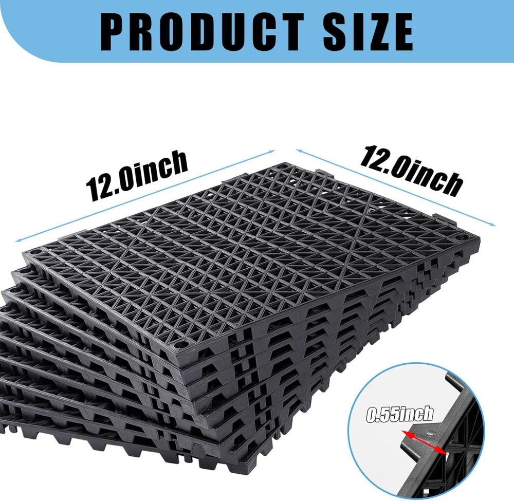 12” x 12” Drainage Interlocking Floor Tiles, 12 Pack Non-Slip Pool Deck Drain Mats for Flooring, Soft PVC Splicing Modular Cushion Mats, Rubber Floor Tiles with Holes for Shower Basement Garage Shed - Image 2