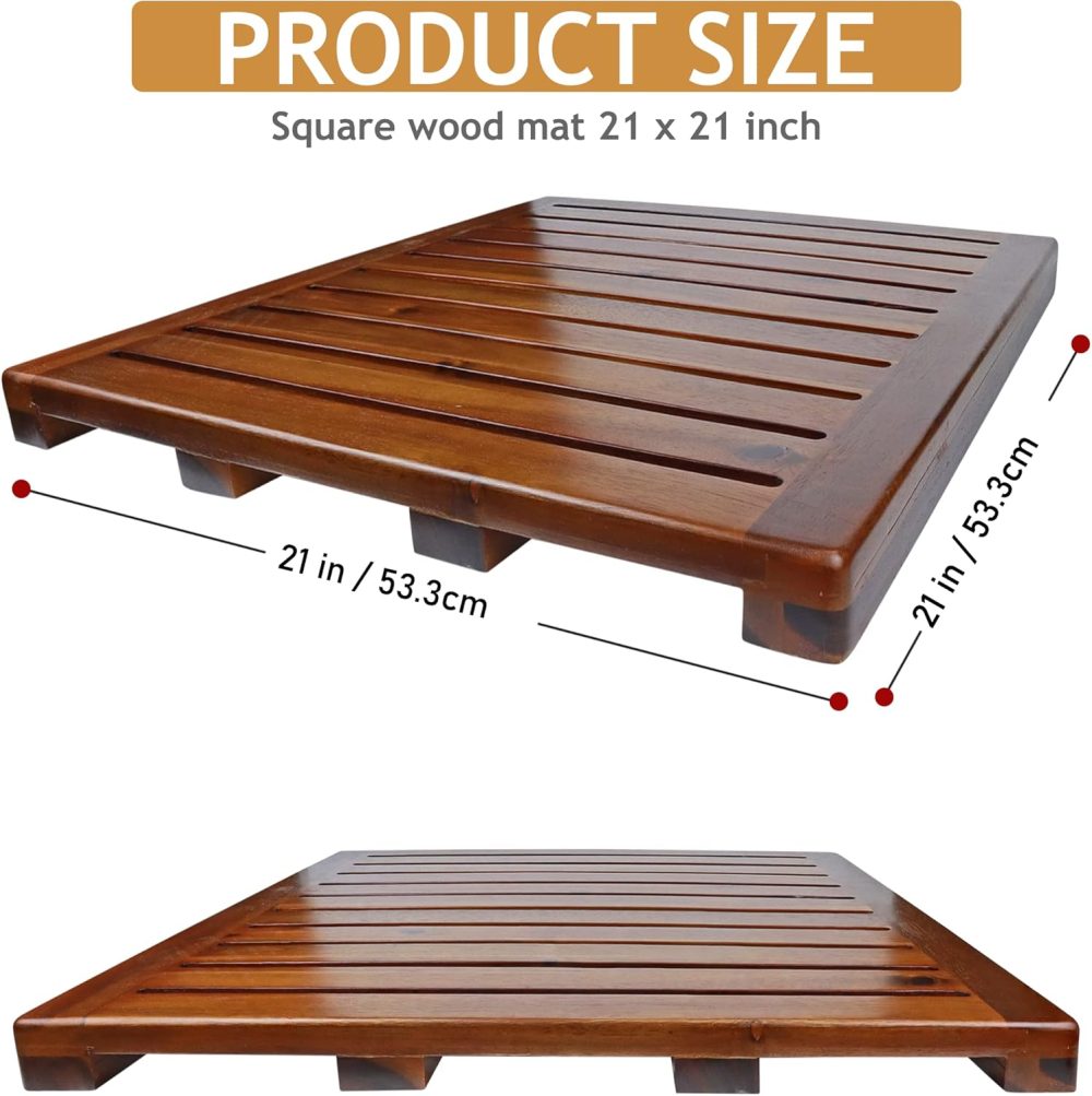 Acacia Wood Shower Mat 21x21 Inches by , Luxury Bath Mat Non Slip for Bathroom Bathtub Shower Spa Garden Home, Wooden Floor Mat Square Large for Outdoor and Indoor - Image 2