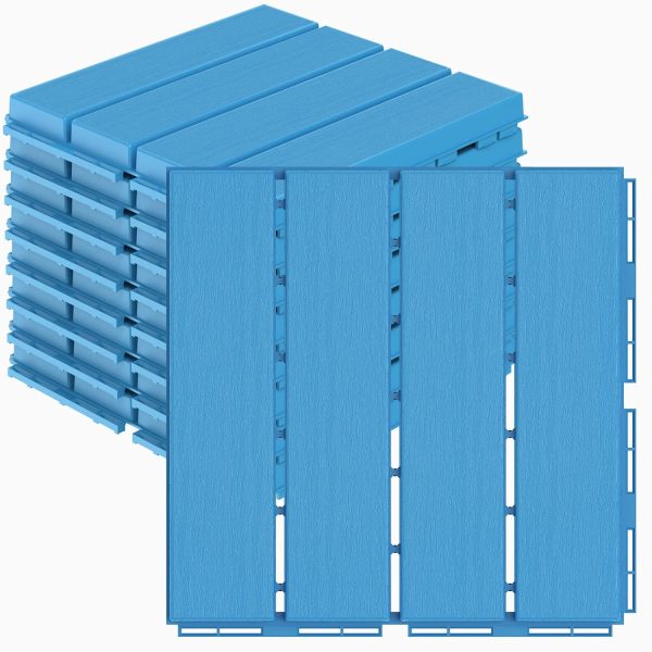 Plastic Interlocking Deck Tiles, 9 Pack Balcony Flooring, 12"x12" Waterproof Outdoor Flooring All Weather Use, Patio Floor Decking Tiles for Porch Poolside Backyard Concrete, Dark Blue