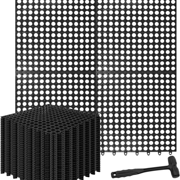 30 Pack Drainage Interlocking Tiles, 12”x12” Modular Interlocking Floor Tiles with 1 Pc Plastic Hammer Non Slip Rubber Floor mat with Holes for Pool Bathroom Deck Kitchen Patio