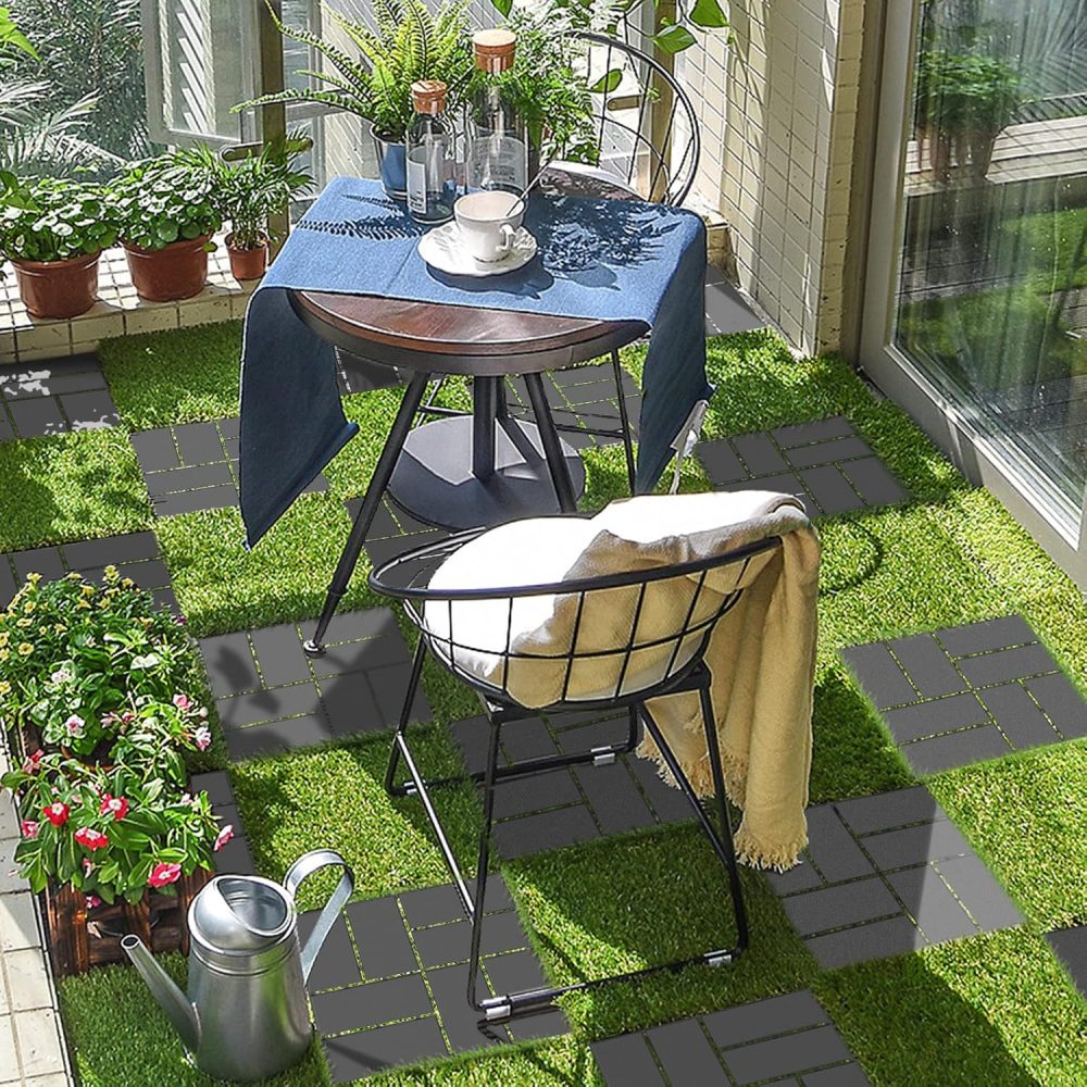 Plastic Interlocking Deck Tiles, 9 Pack Outdoor Patio Flooring, 12"x12" Interlocking Decking Tile Outdoor All Weather Use, Waterproof Patio Pavers for Pool Balcony Backyard Porch, Dark Grey - Image 2