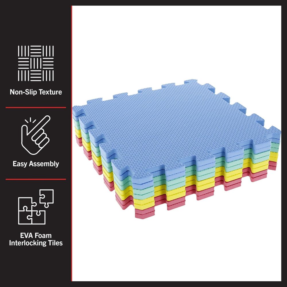 Interlocking Floor Mats - 8-Piece Nontoxic Exercise Mat or Play Mat for Toddlers, Babies or Kids - Foam Padding for Home Gym by (Multicolor) - Image 2