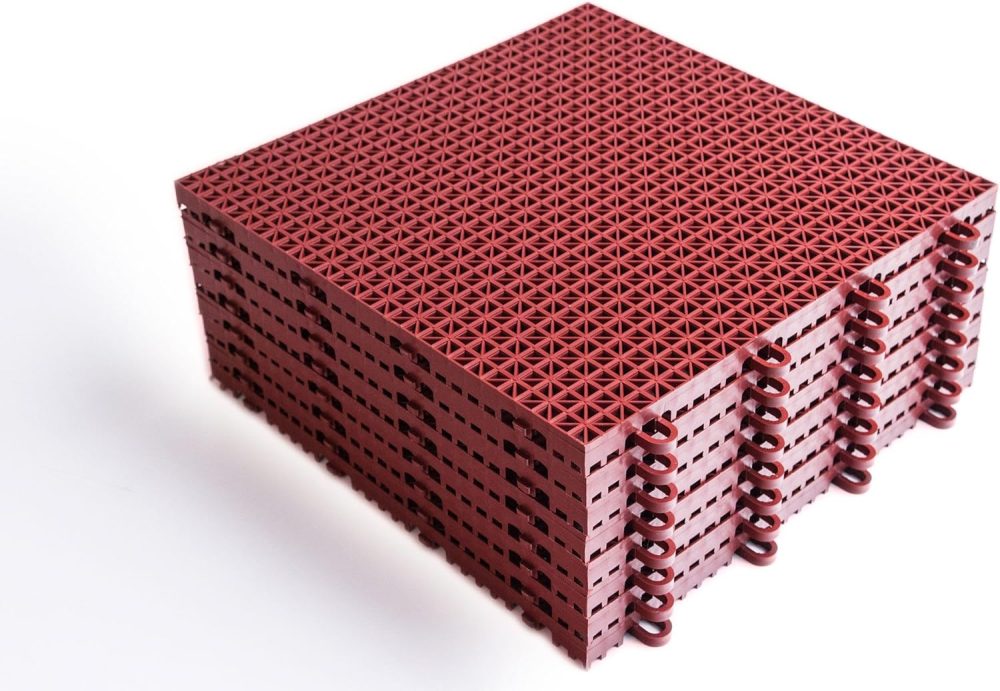 Outdoor Modular Deck Tiles, Interlocking, Slip-Resistant, Self-Draining, Durable Plastic Flooring, Easy Install, UV & Water Resistant, Made in USA, 40 Pack, Brick Red - Image 2