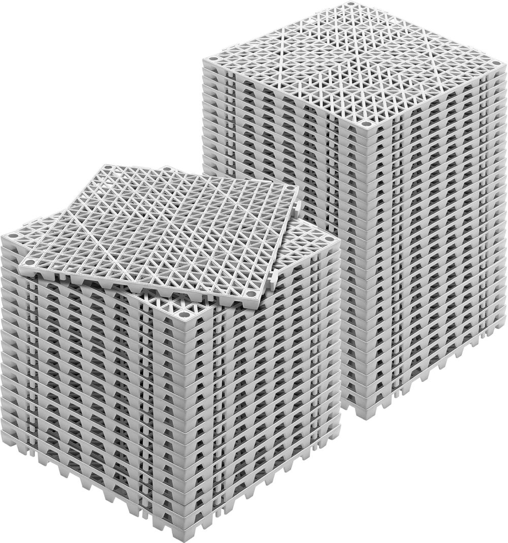 Tiles Interlocking 50 PCS Gray, Drainage 12x12x0.6 Inches, Outdoor Floor Tiles, Outdoor Interlocking Tiles, Deck Flooring for Pool Shower Bathroom Patio Garage