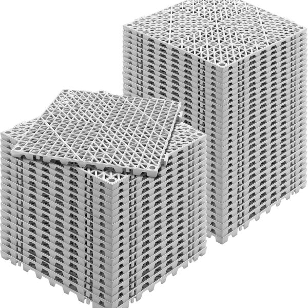 Tiles Interlocking 50 PCS Gray, Drainage 12x12x0.6 Inches, Outdoor Floor Tiles, Outdoor Interlocking Tiles, Deck Flooring for Pool Shower Bathroom Patio Garage