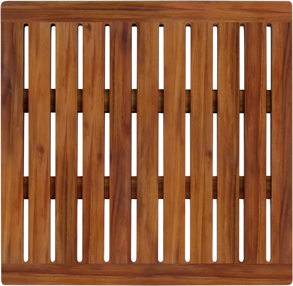 Acacia Wood Shower Mat 21x21 Inches by , Luxury Bath Mat Non Slip for Bathroom Bathtub Shower Spa Garden Home, Wooden Floor Mat Square Large for Outdoor and Indoor