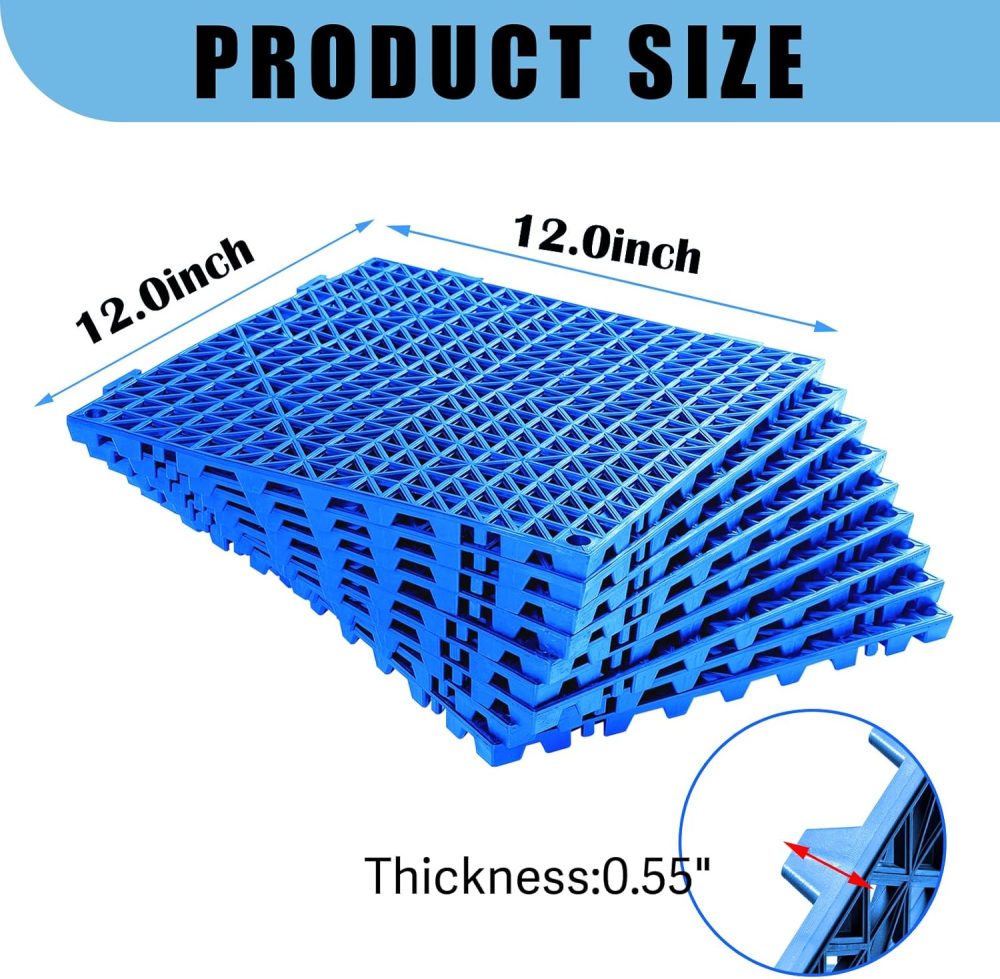 12”x12” Drainage Interlocking Floor Tiles, 12 Pack Non-Slip Pool Deck Drain Tile for Flooring, Soft PVC Splicing Modular Cushion Mats, Blue Rubber Floor Tile with Hole for Shower Basement Garage Shed - Image 2