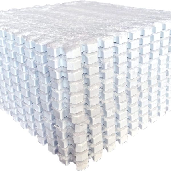 12pcs Tiled Puzzle Play Mats Interlocking Shaggy Soft EVA Foam Mats Protective Floor for Children Kids Room Home Parlor Bedroom White Anti-Fatigue