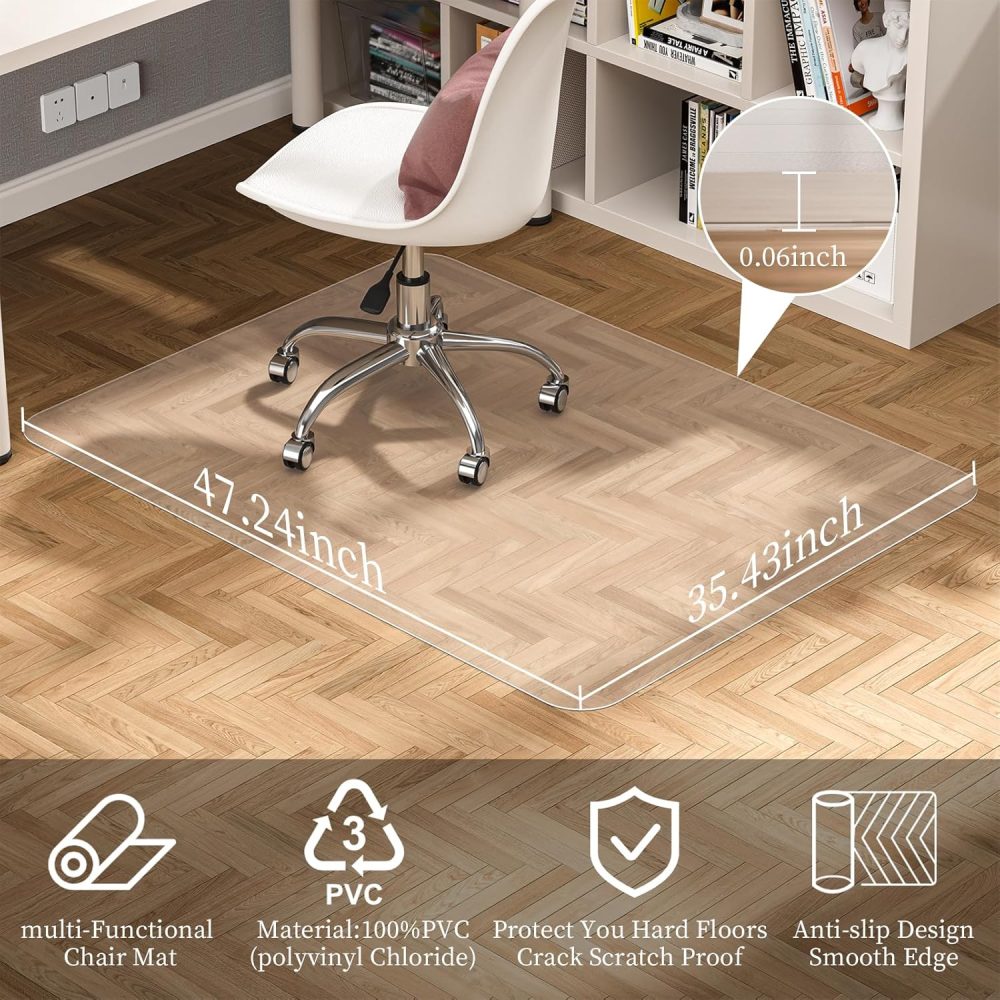 Chair Mat for Hard Floor Office Chair Mat Desks Mats Large 48"×36" (3'x4'),Transparent Clear PVC Floor Protector for Home Office Study Wooden Floors - Image 2