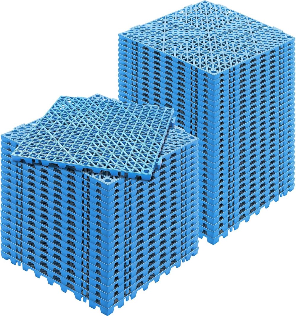 Interlocking Tile 50PCS Blue, Drainage Tiles 12" x 12"x 0.6 Splicing, Soft PVC Interlocking Floor Tiles, Non-Slip Drainage Holes for Restroom, Bathroom, Kitchen, Pool, Wet Area