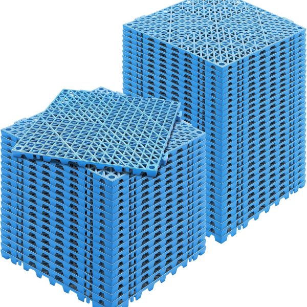 Interlocking Tile 50PCS Blue, Drainage Tiles 12" x 12"x 0.6 Splicing, Soft PVC Interlocking Floor Tiles, Non-Slip Drainage Holes for Restroom, Bathroom, Kitchen, Pool, Wet Area