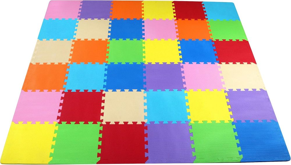 Foam Floor Tiles for Kids - Non-Toxic Comfortable Baby Play Mat and Interlocking Foam Tiles for Crawling & Development, Soft Play Mat for Babies, 36 Tiles Cover 36 SQ SF