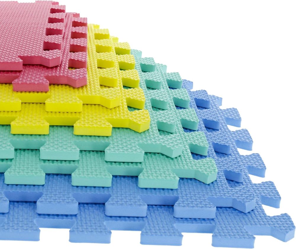 Interlocking Floor Mats - 8-Piece Nontoxic Exercise Mat or Play Mat for Toddlers, Babies or Kids - Foam Padding for Home Gym by (Multicolor)