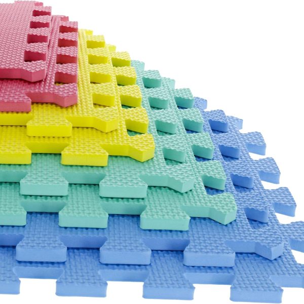 Interlocking Floor Mats - 8-Piece Nontoxic Exercise Mat or Play Mat for Toddlers, Babies or Kids - Foam Padding for Home Gym by (Multicolor)