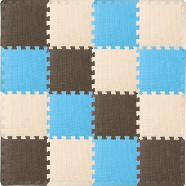 Foam Puzzle Floor Play Mat for Kids and Babies with Solid Colors, 36 or 16 Interlocking Tiles with Borders, Blue/Brown/Beige