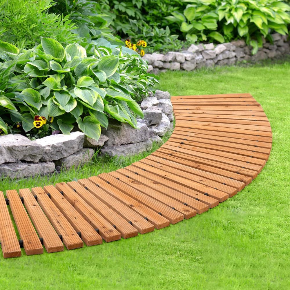 6FT Wooden Garden Pathway, Curve Roll Out Anti-Slip Walkway for Outdoor , Weather-Resistant Flooring Path, Easy Unfold Instant Boardwalk Path for Lawn Patio Yard Deck (6FT, Log Color) - Image 2