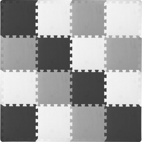 Foam Puzzle Floor Play Mat for Kids and Babies with Solid Colors, 36 or 16 Interlocking Tiles with Borders, Black/Grey/White