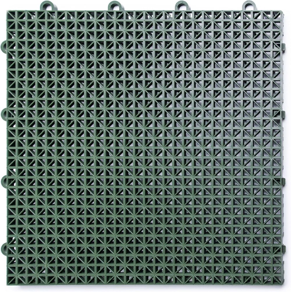 Outdoor Modular Deck Tiles, Interlocking, Slip-Resistant, Self-Draining, Durable Plastic Flooring, Easy Install, UV & Water Resistant, Made in USA, 40 Pack, Green