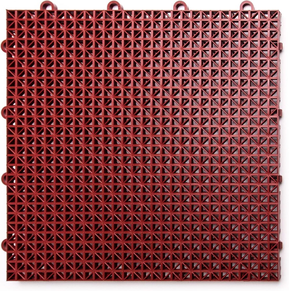 Outdoor Modular Deck Tiles, Interlocking, Slip-Resistant, Self-Draining, Durable Plastic Flooring, Easy Install, UV & Water Resistant, Made in USA, 40 Pack, Brick Red