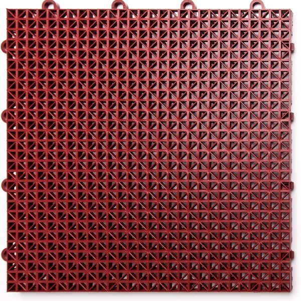 Outdoor Modular Deck Tiles, Interlocking, Slip-Resistant, Self-Draining, Durable Plastic Flooring, Easy Install, UV & Water Resistant, Made in USA, 40 Pack, Brick Red