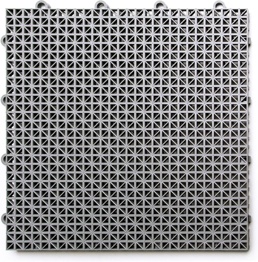 Outdoor Modular Deck Tiles, Interlocking, Slip-Resistant, Self-Draining, Durable Plastic Flooring, Easy Install, UV & Water Resistant, Made in USA, 40 Pack, Gray
